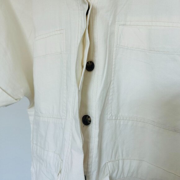 H&M Short Sleeve Collared Shorts White Romper - Picture 2 of 6